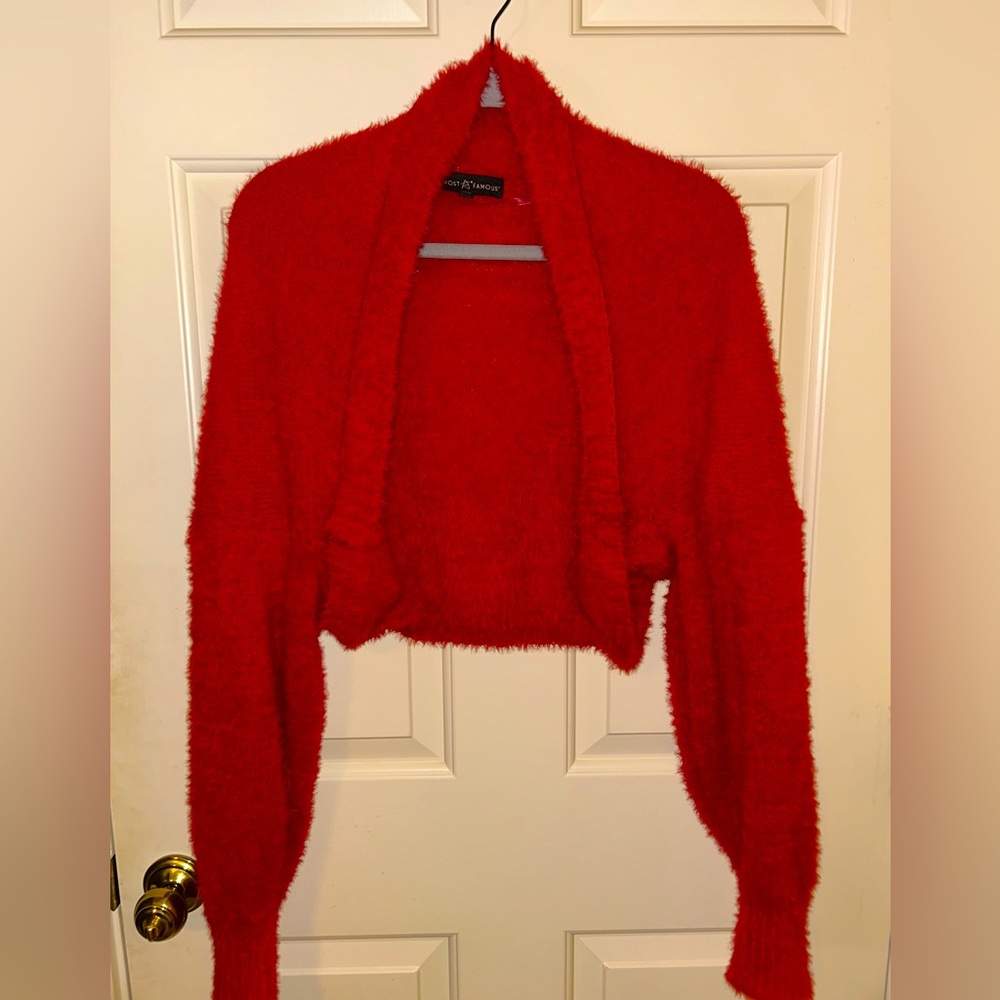 Almost Famous Red Knit Shrug Poncho Sweater